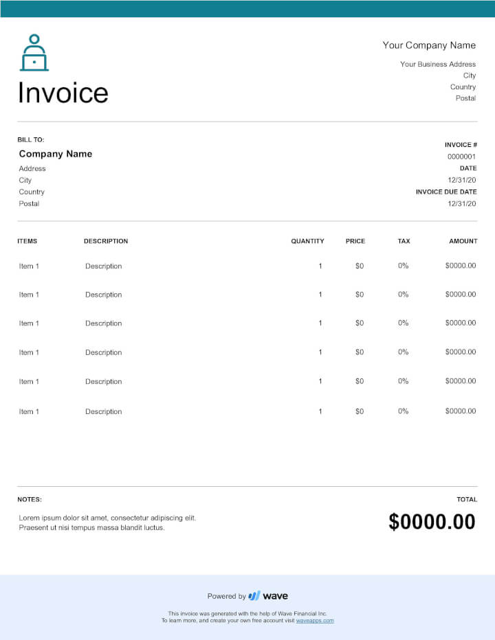 wave apps template invoice