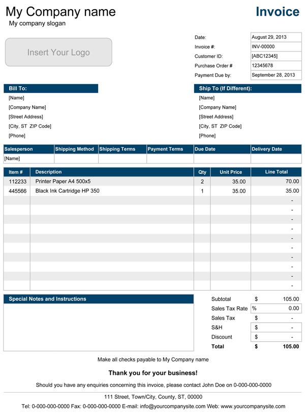 Sales invoice template