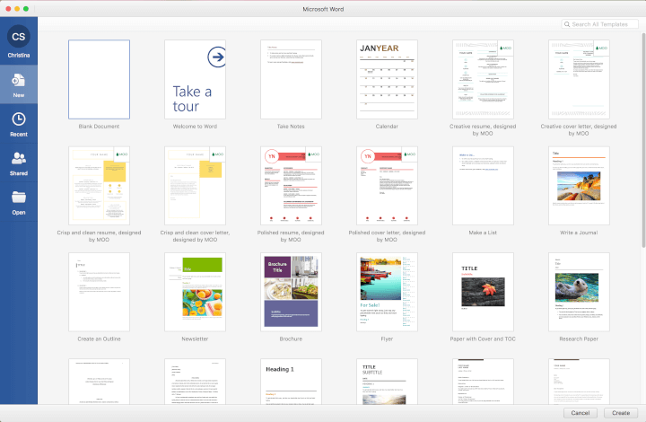 word 2016 for mac steps to create a document from a template