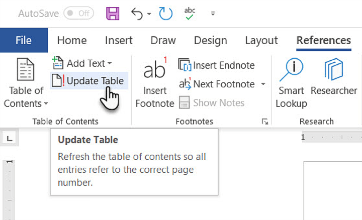 word for mac create table of contents