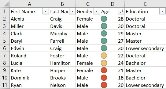 Sorting in Excel - dropdown