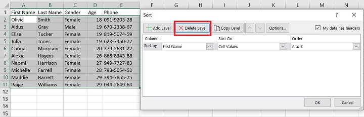 Sorting in Excel - multi level sorting