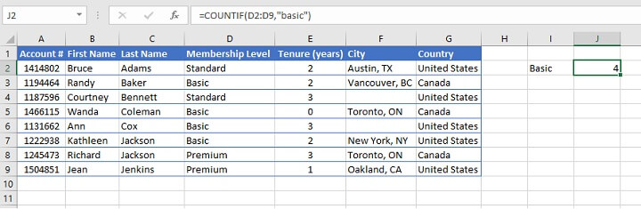 COUNTIF Excel - text criteria