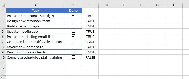 Excel checkbox - conditional formatting