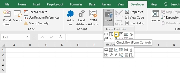 Excel checkbox