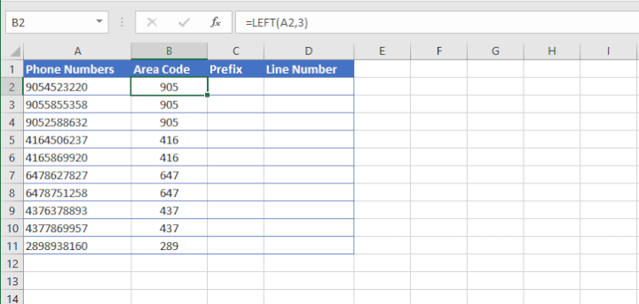 Basic Excel Formulas - LEFT function