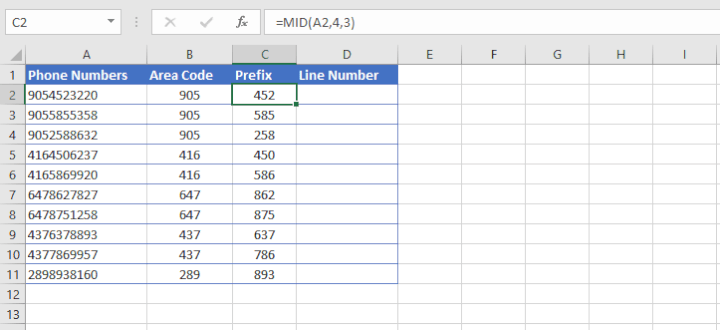 Basic Excel Formulas - MID function