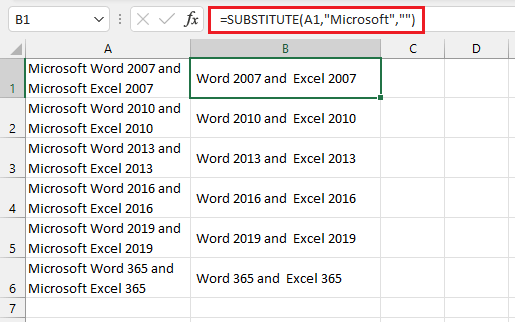 Remove all instances with the SUBSTITUTE formula