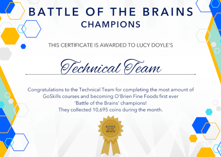 obrien fine foods gamification certificate
