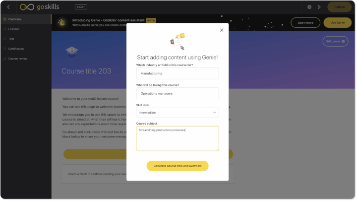 GoSkills AI eontent authoring tool is used to create courses