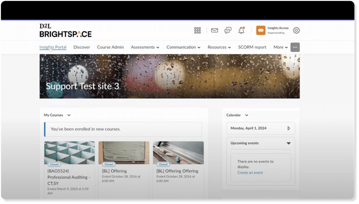 LXP UI example featuring the home page of D2L