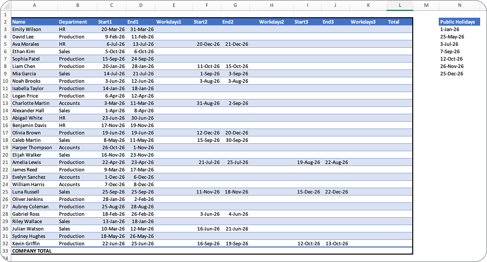 build a vacation tracker in excel