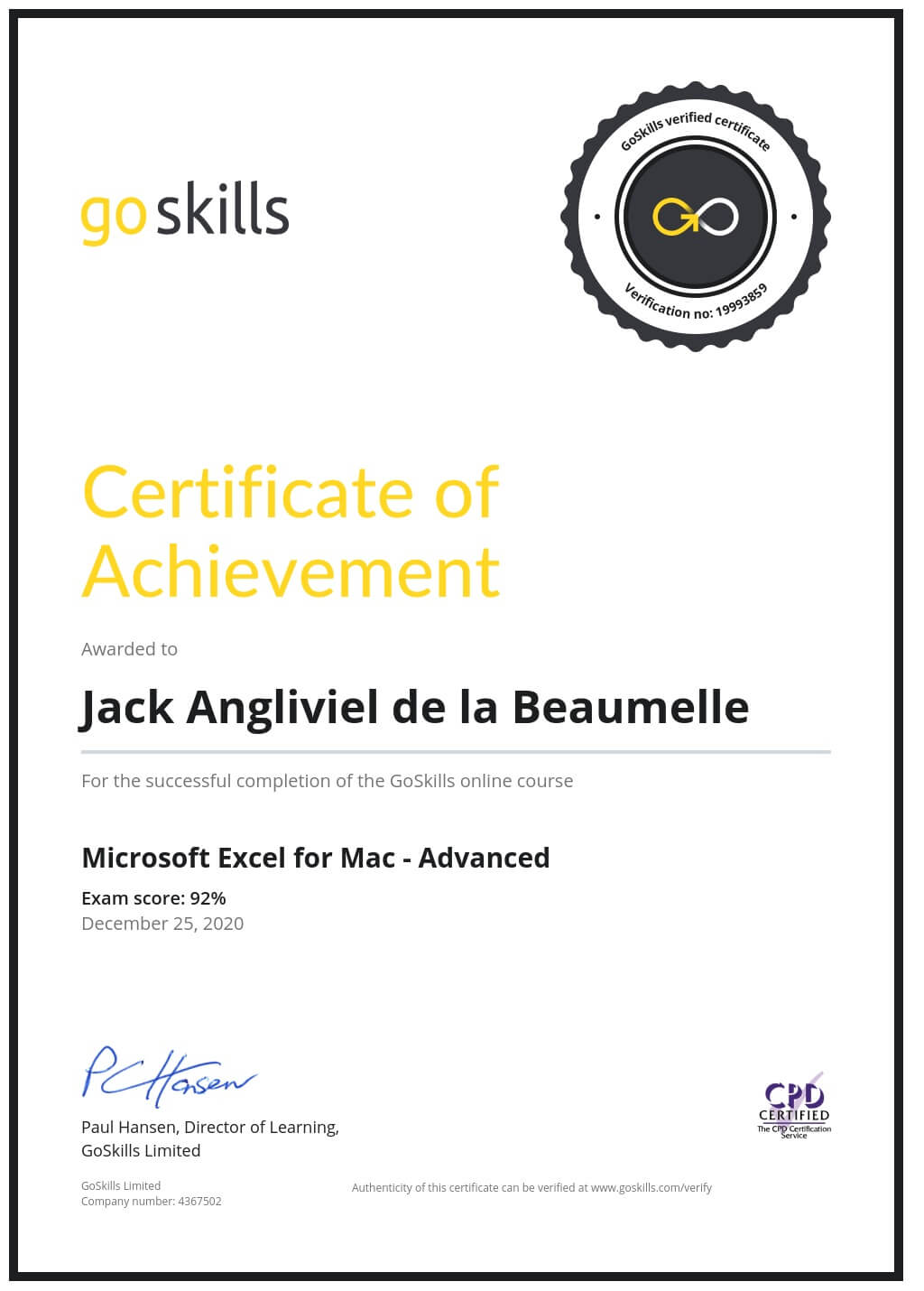Certificate of Achievement