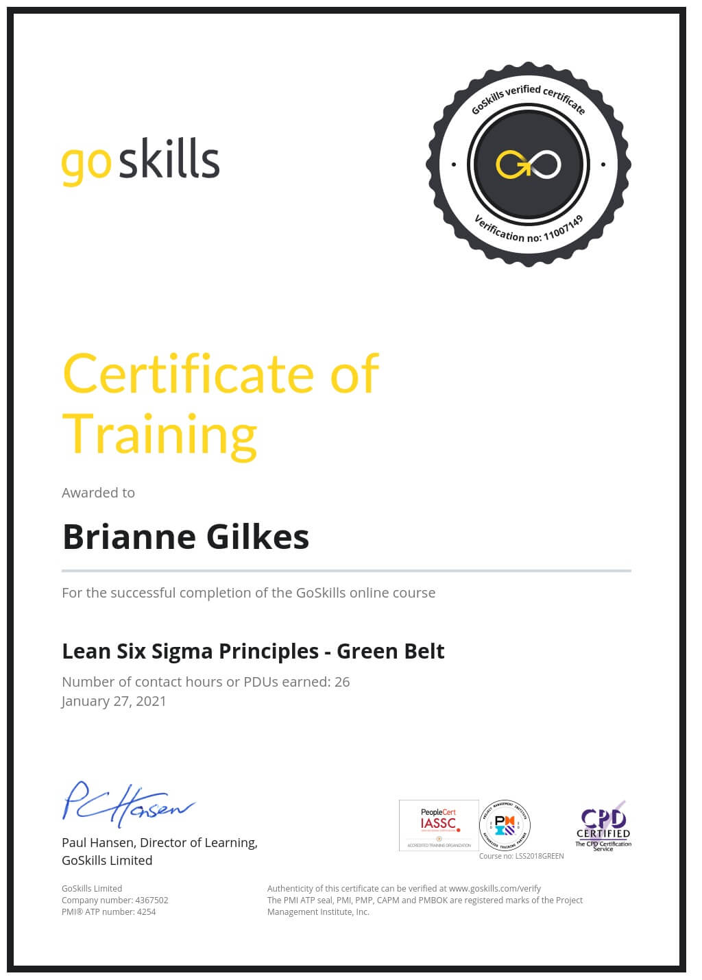 Certificate of Training