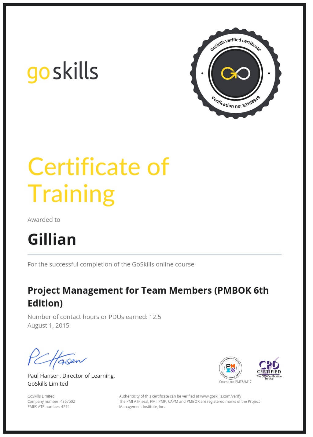Certificate of Training