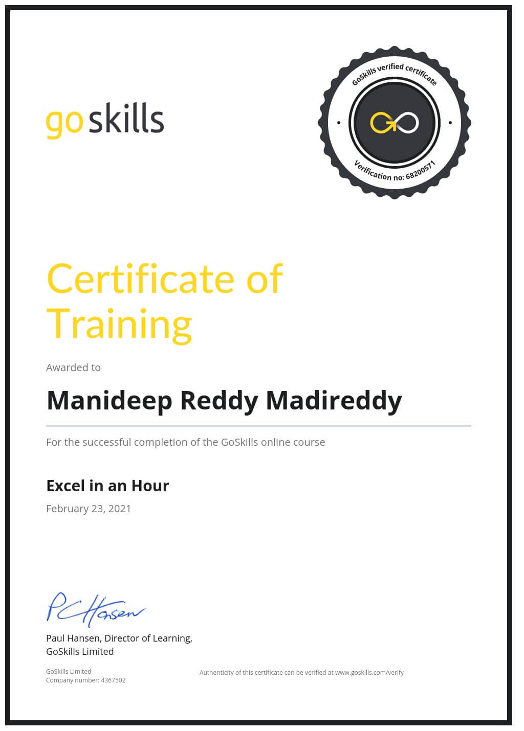 Certificate of Training