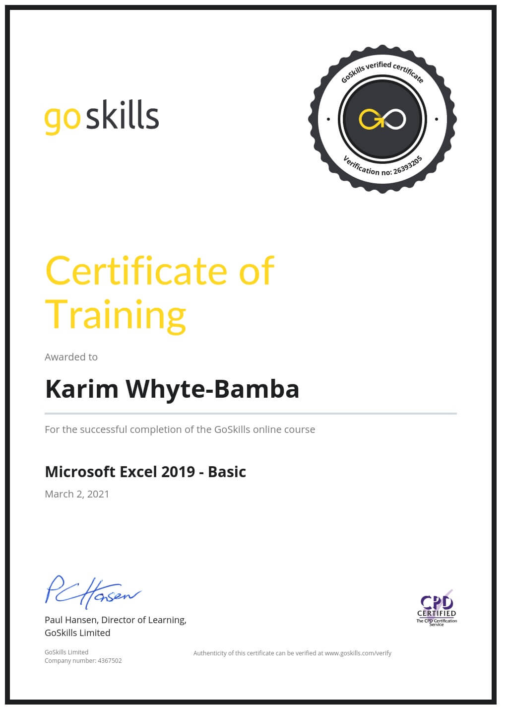 Certificate of Training
