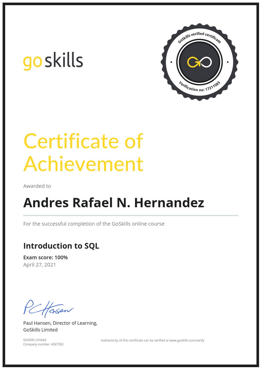 Certificate of Achievement