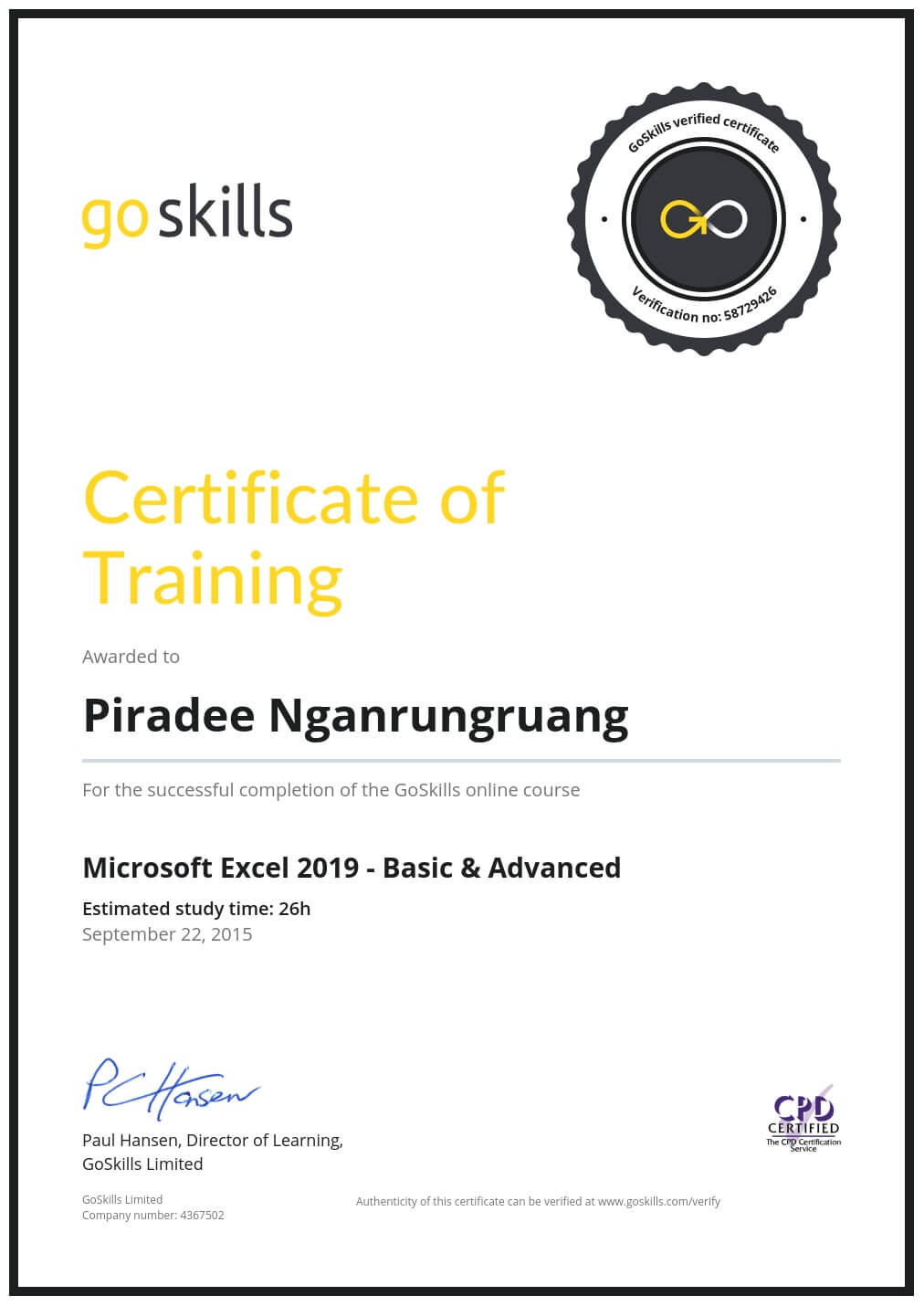 Certificate of Training