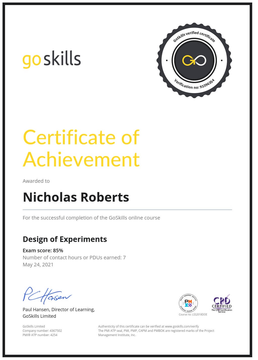 Certificate of Achievement