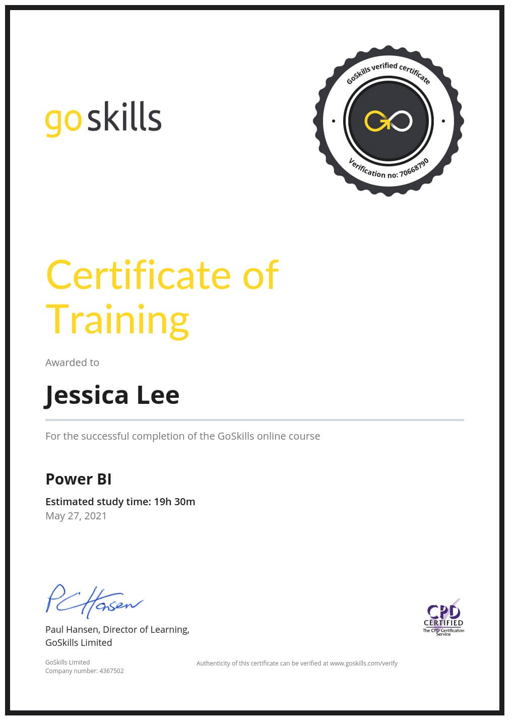 Certificate of Training