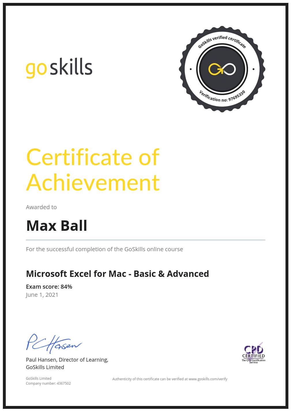 Certificate of Achievement