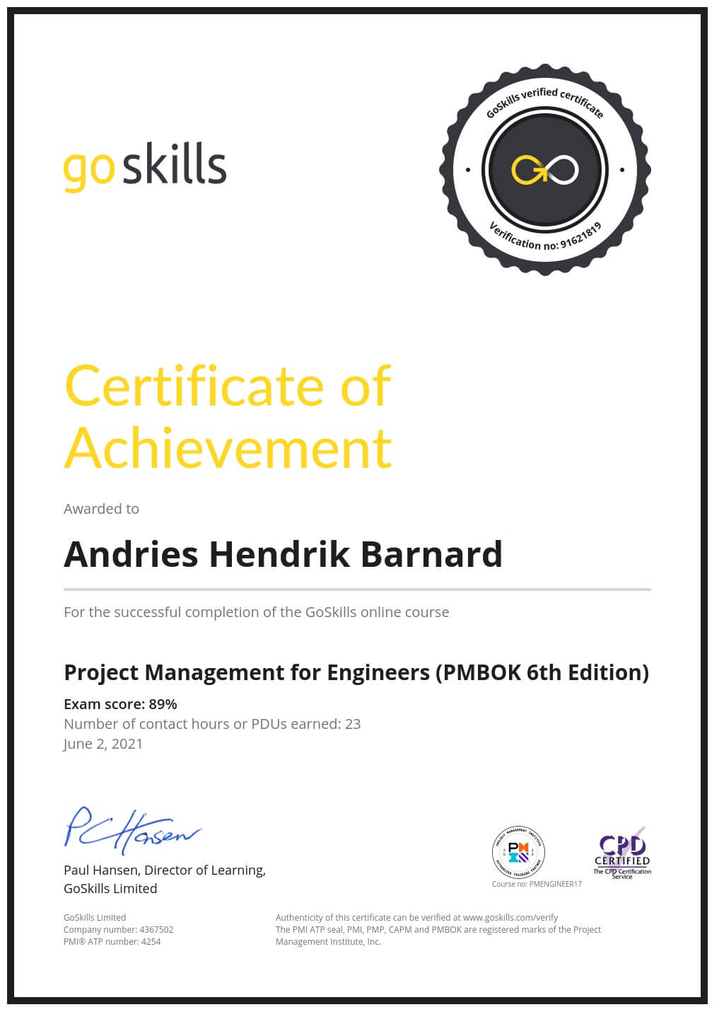 Certificate of Achievement