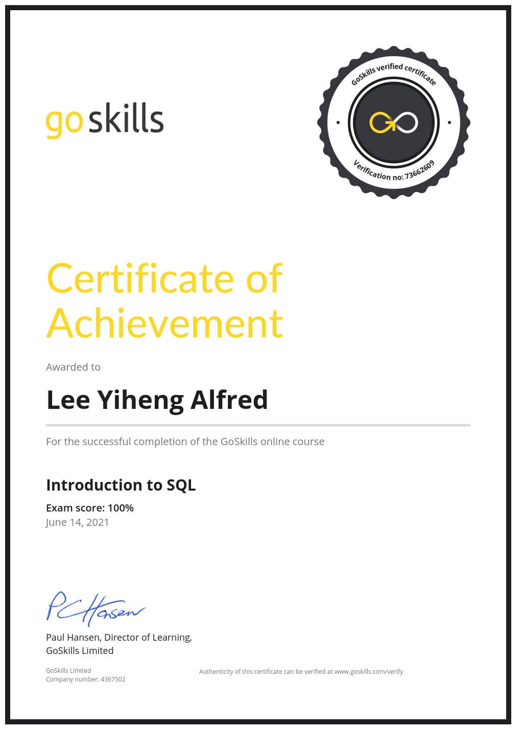 Certificate of Achievement