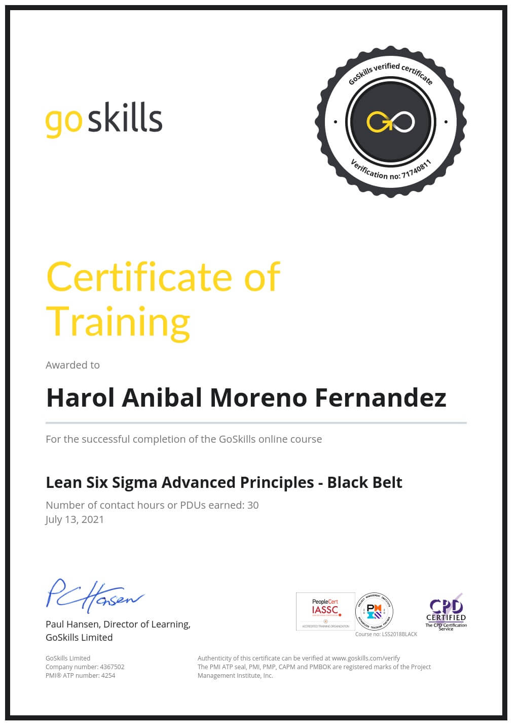 Certificate of Training