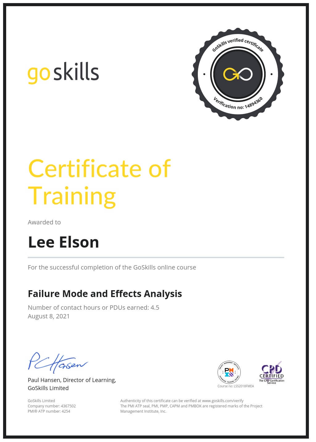 Certificate of Training