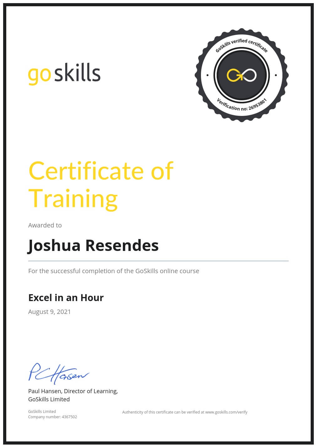 Certificate of Training