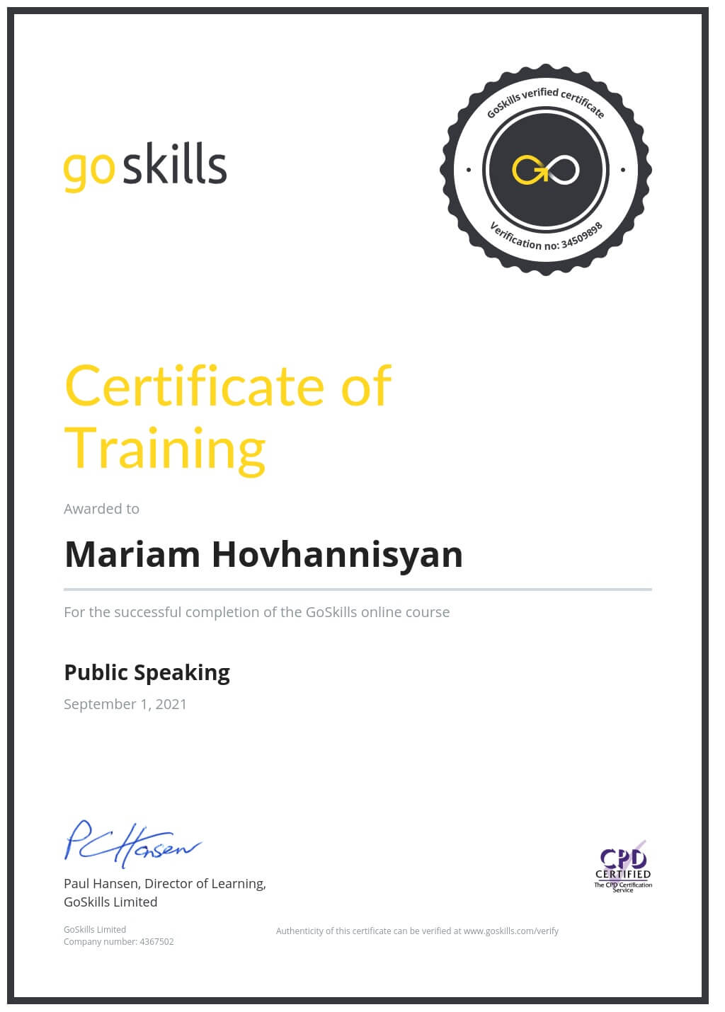 Certificate of Training
