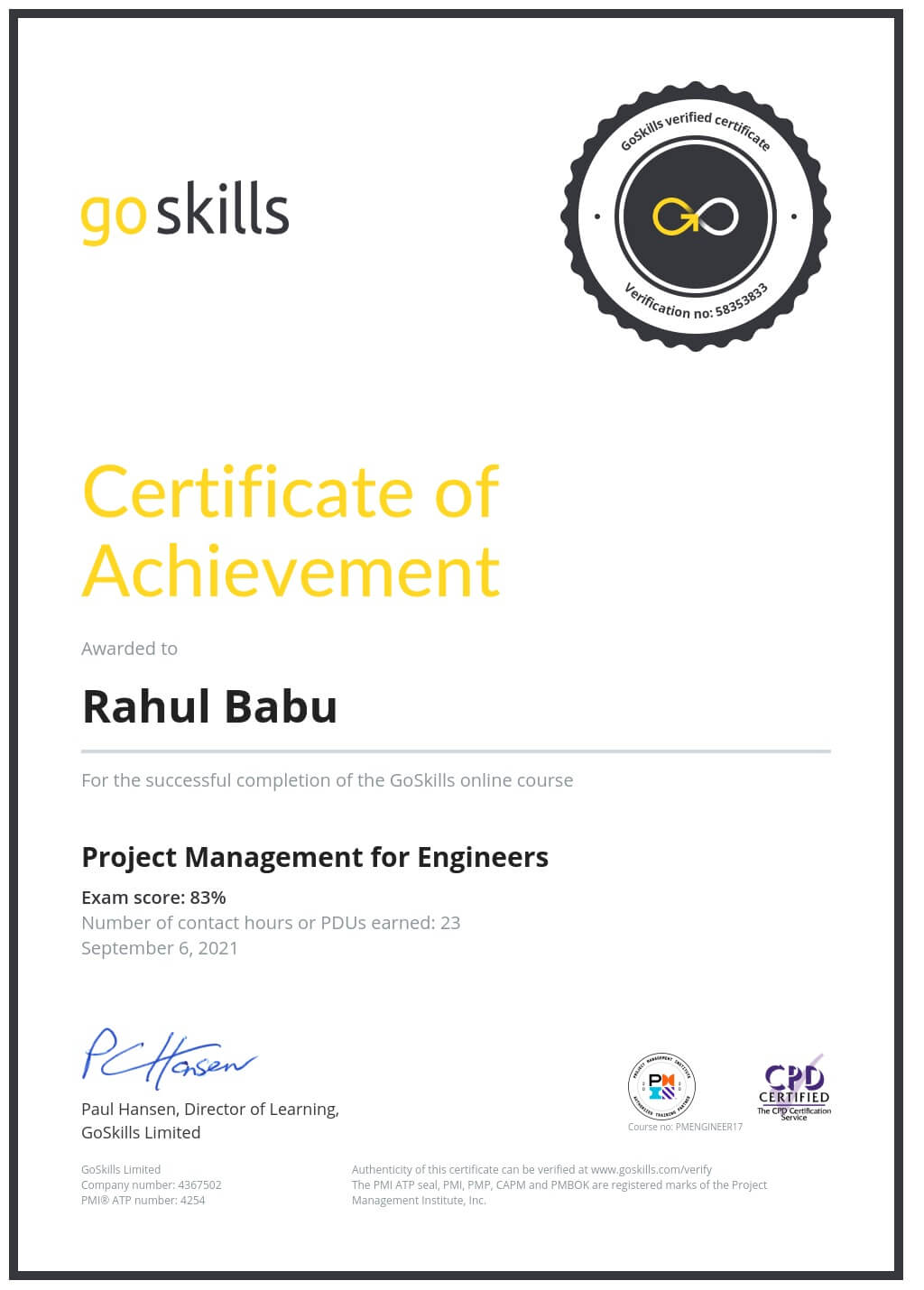 Certificate of Achievement