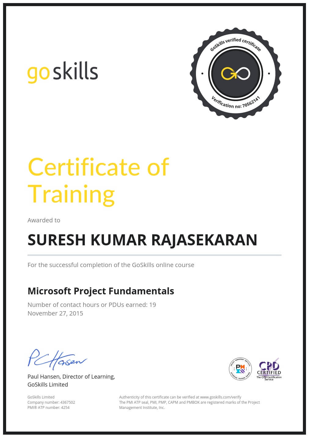 Certificate of Training