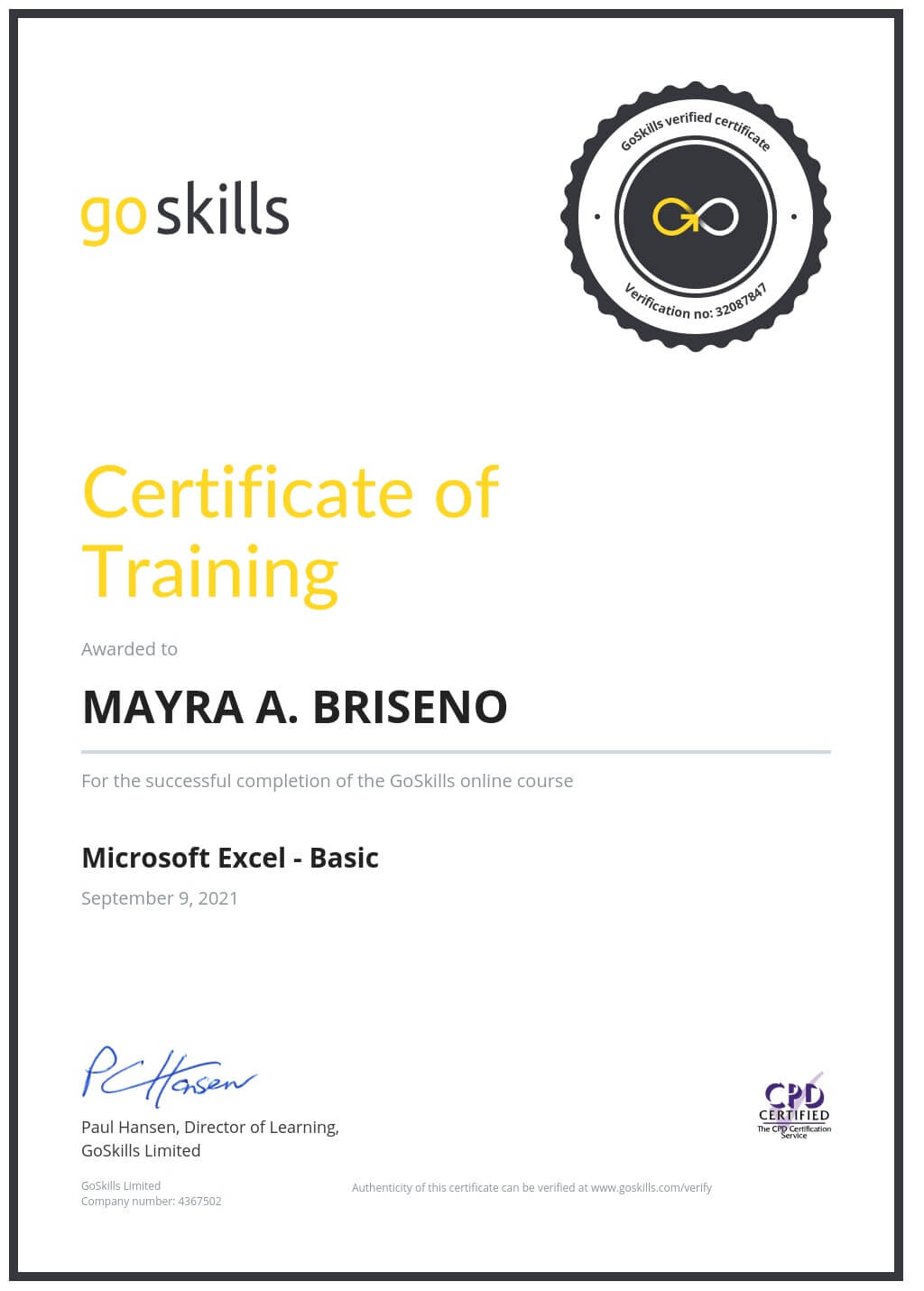 Certificate of Training