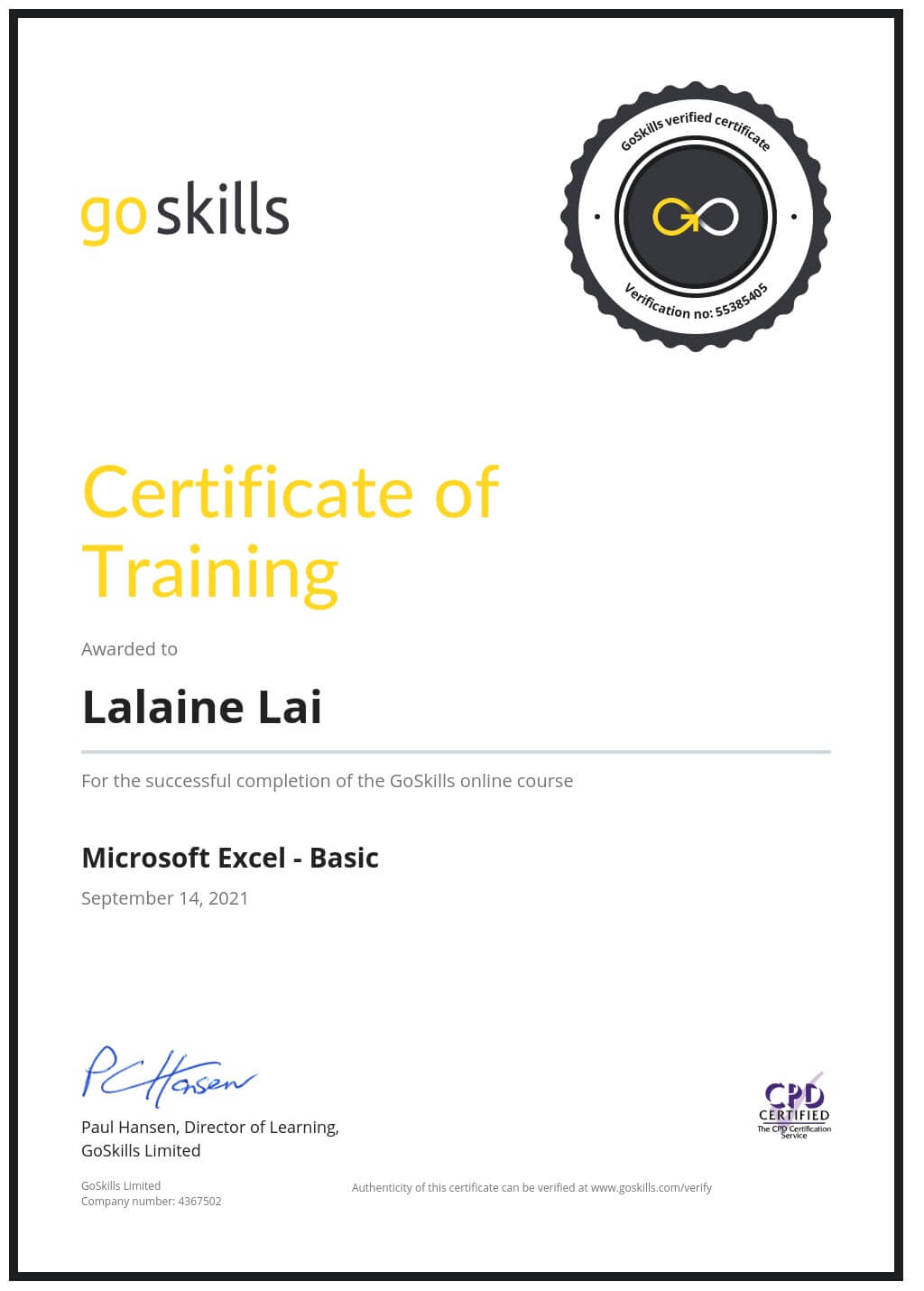 Certificate of Training