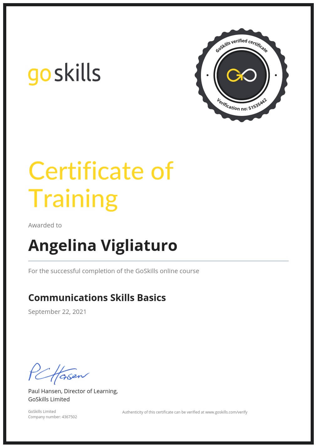 Certificate of Training