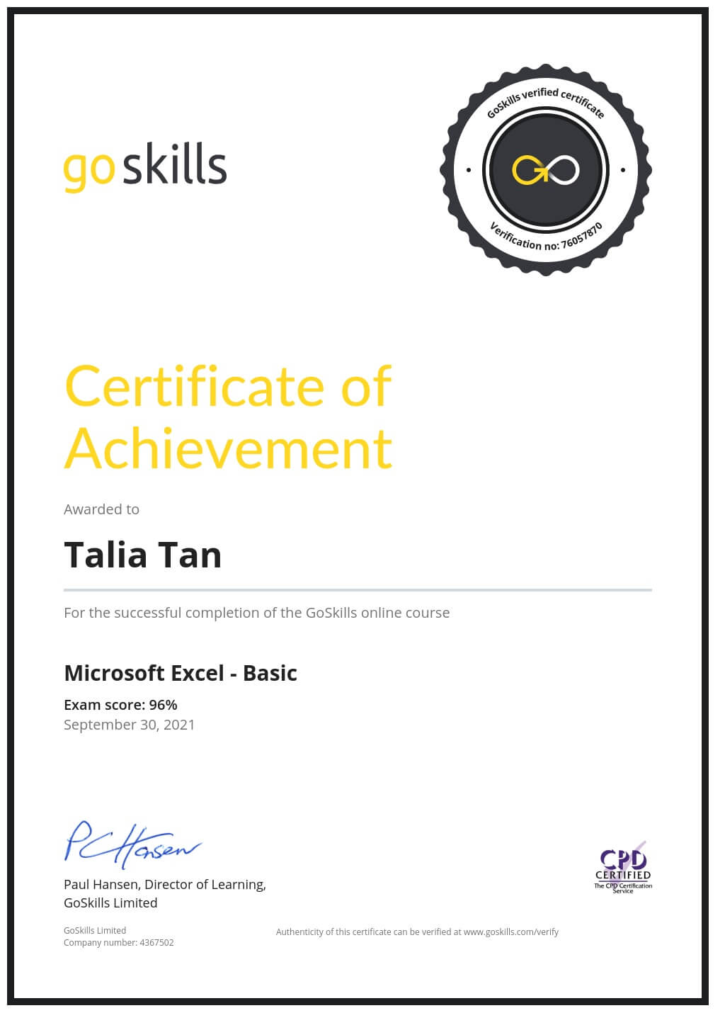 Certificate of Achievement