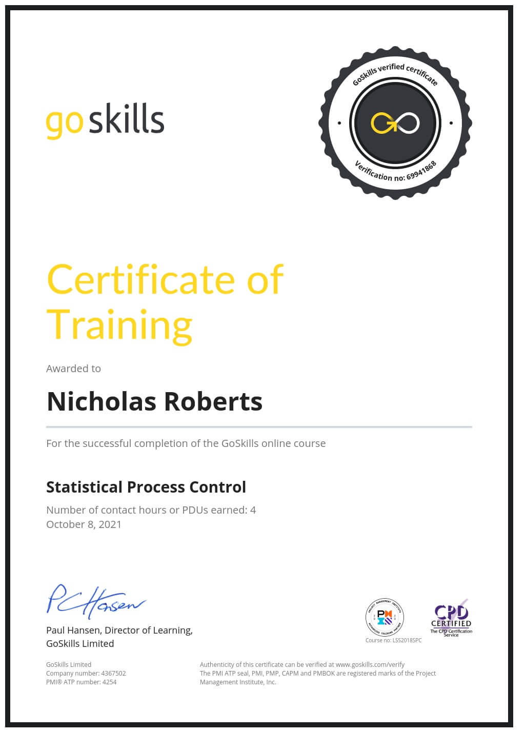 Certificate of Training