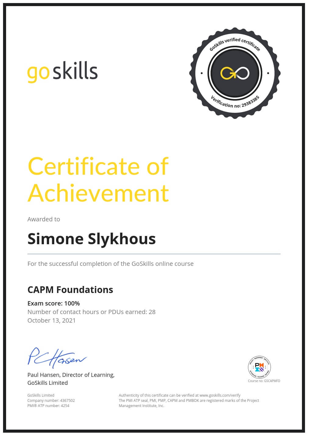 Certificate of Achievement