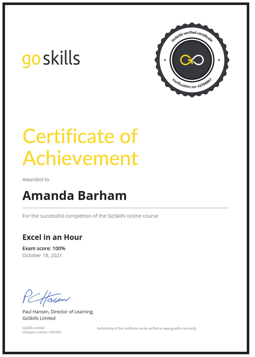 Certificate of Achievement