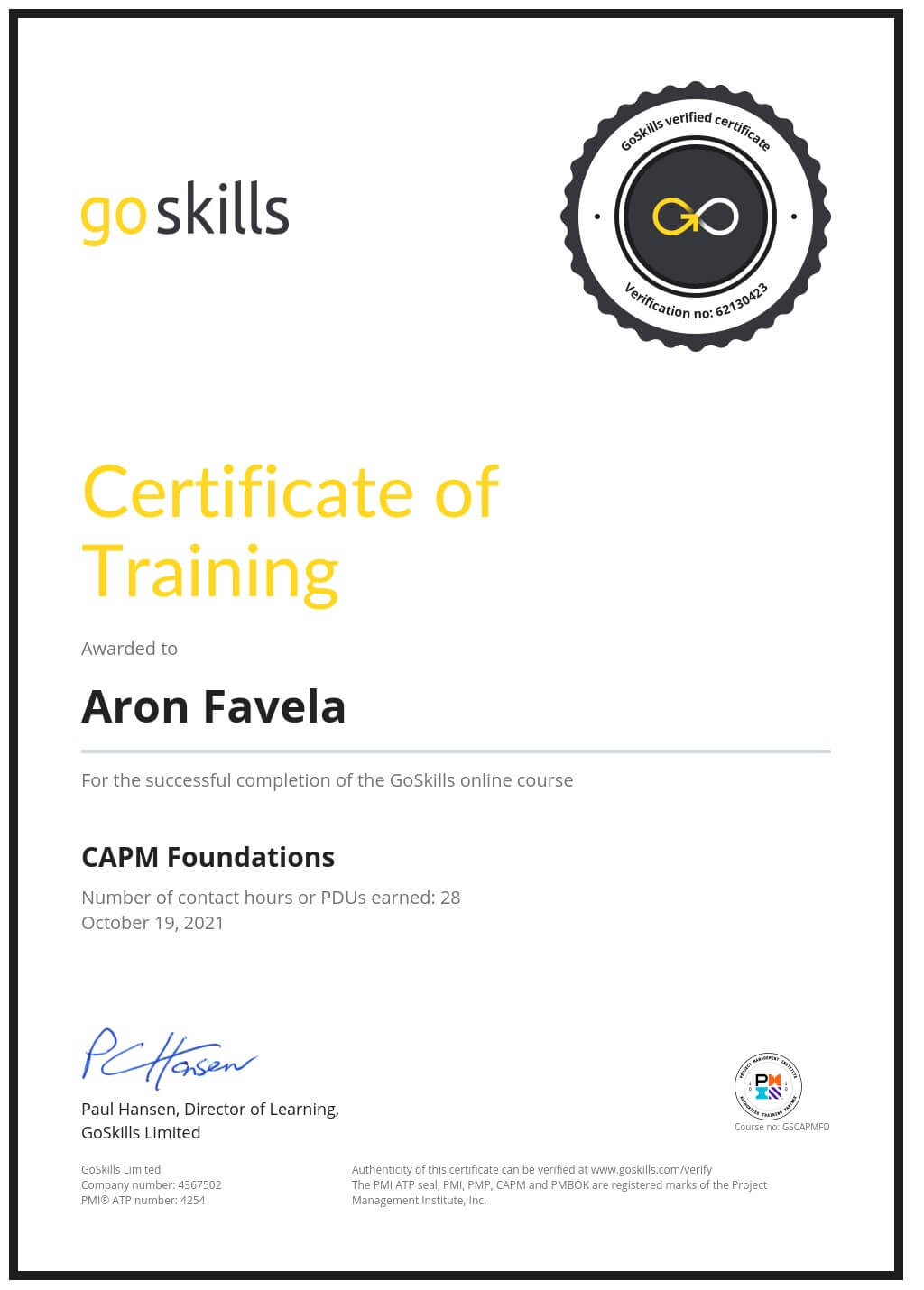 Certificate of Training