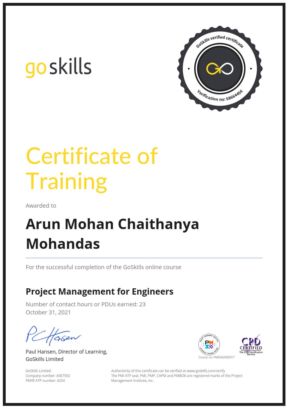 Certificate of Training
