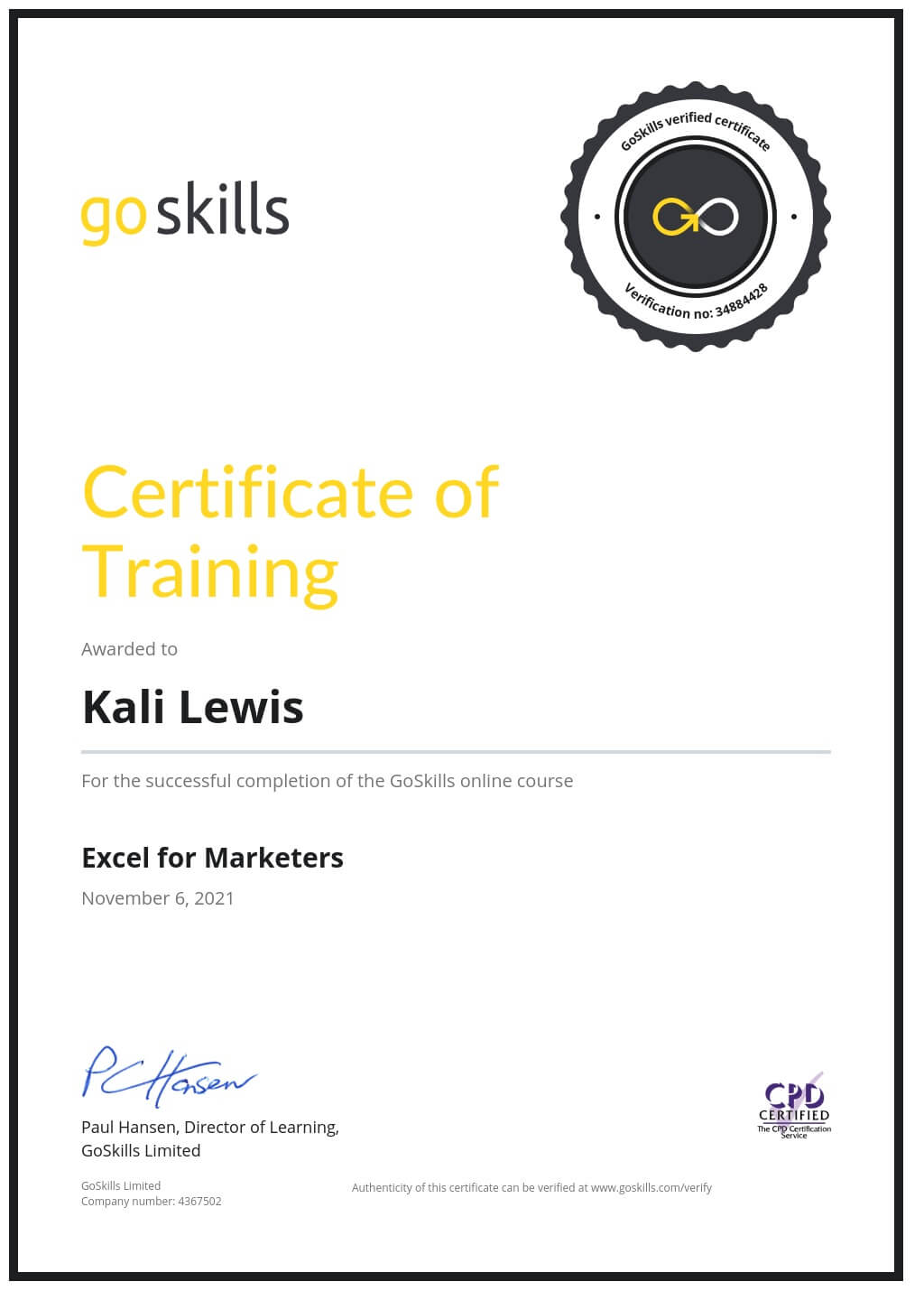 Certificate of Training