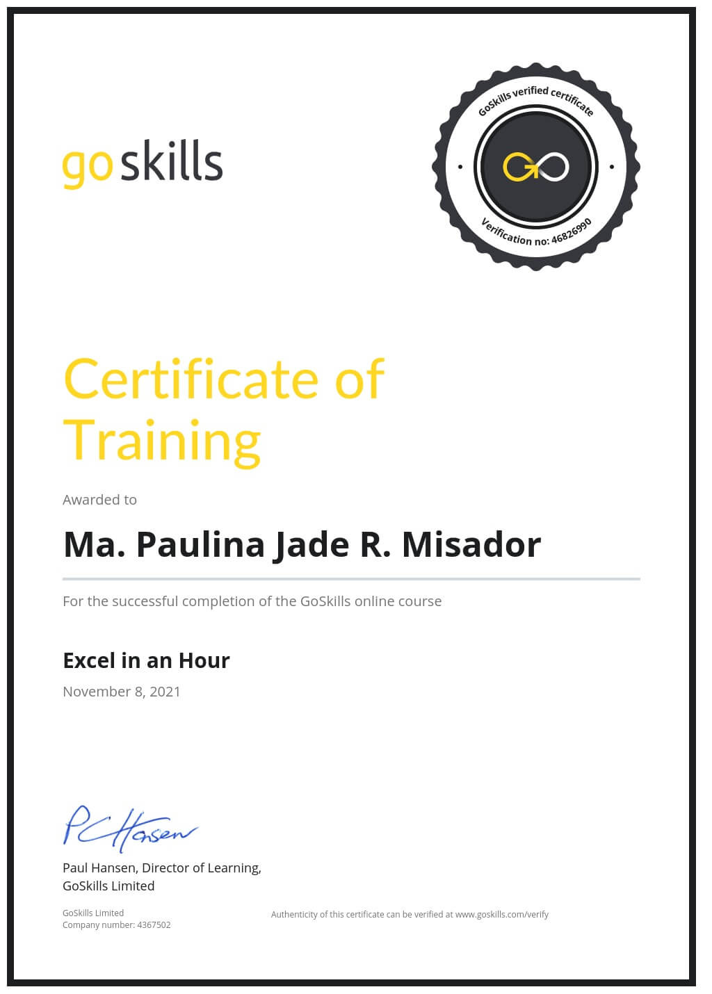 Certificate of Training