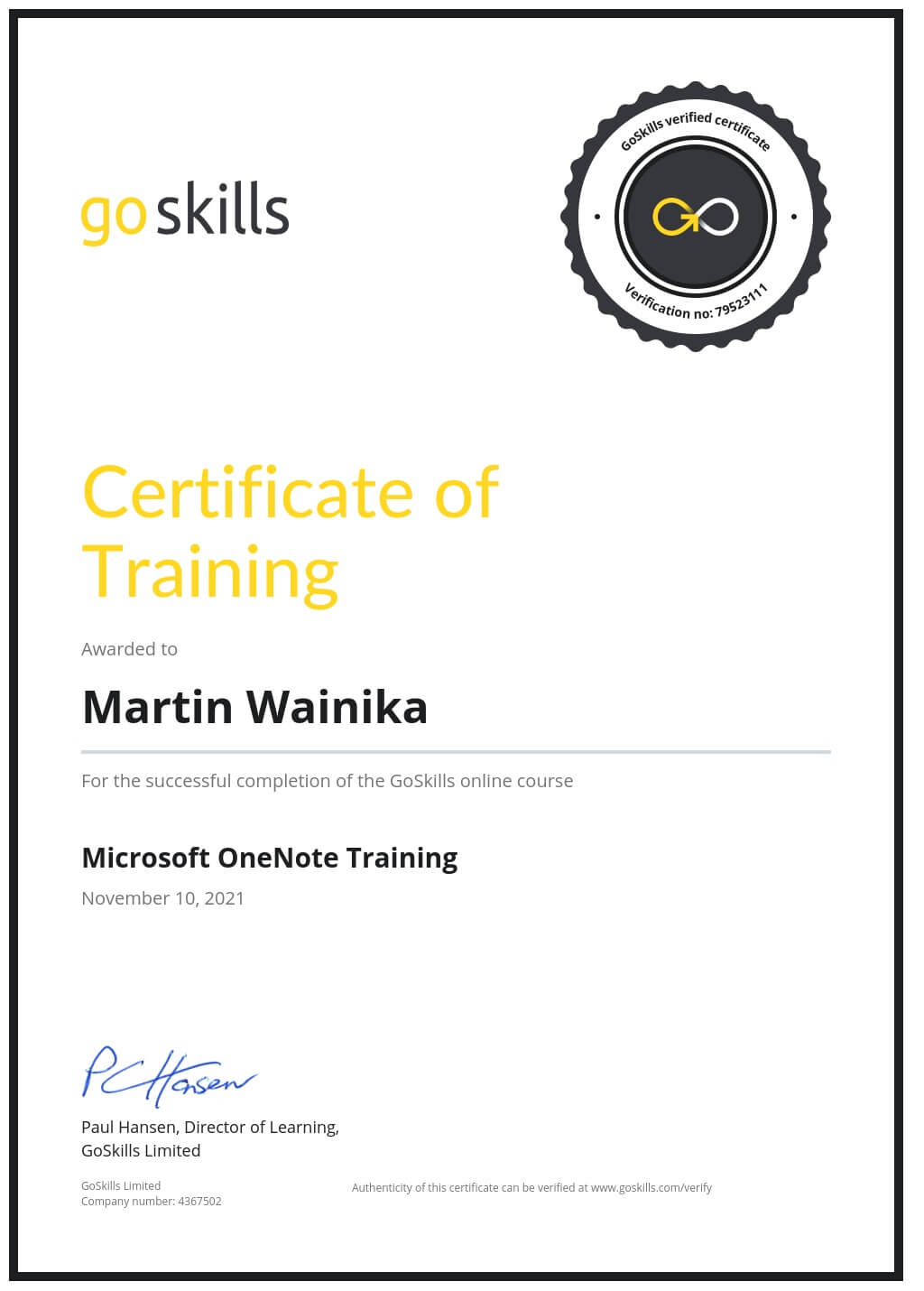 Certificate of Training