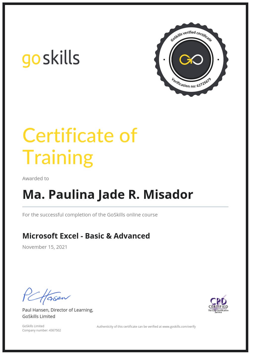 Certificate of Training