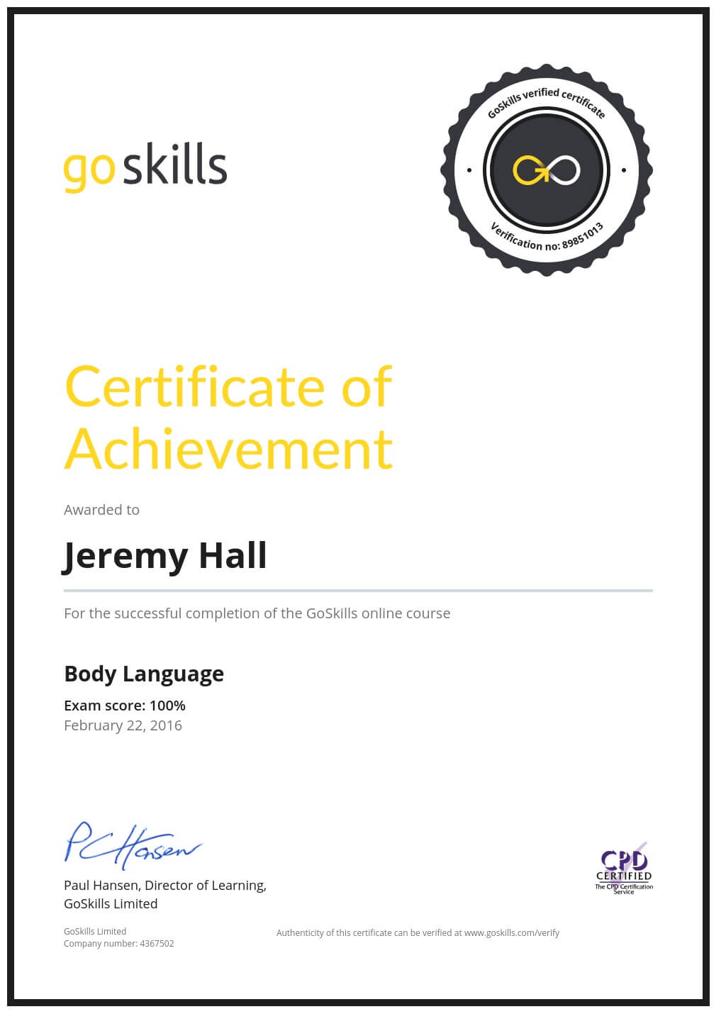 Certificate of Achievement
