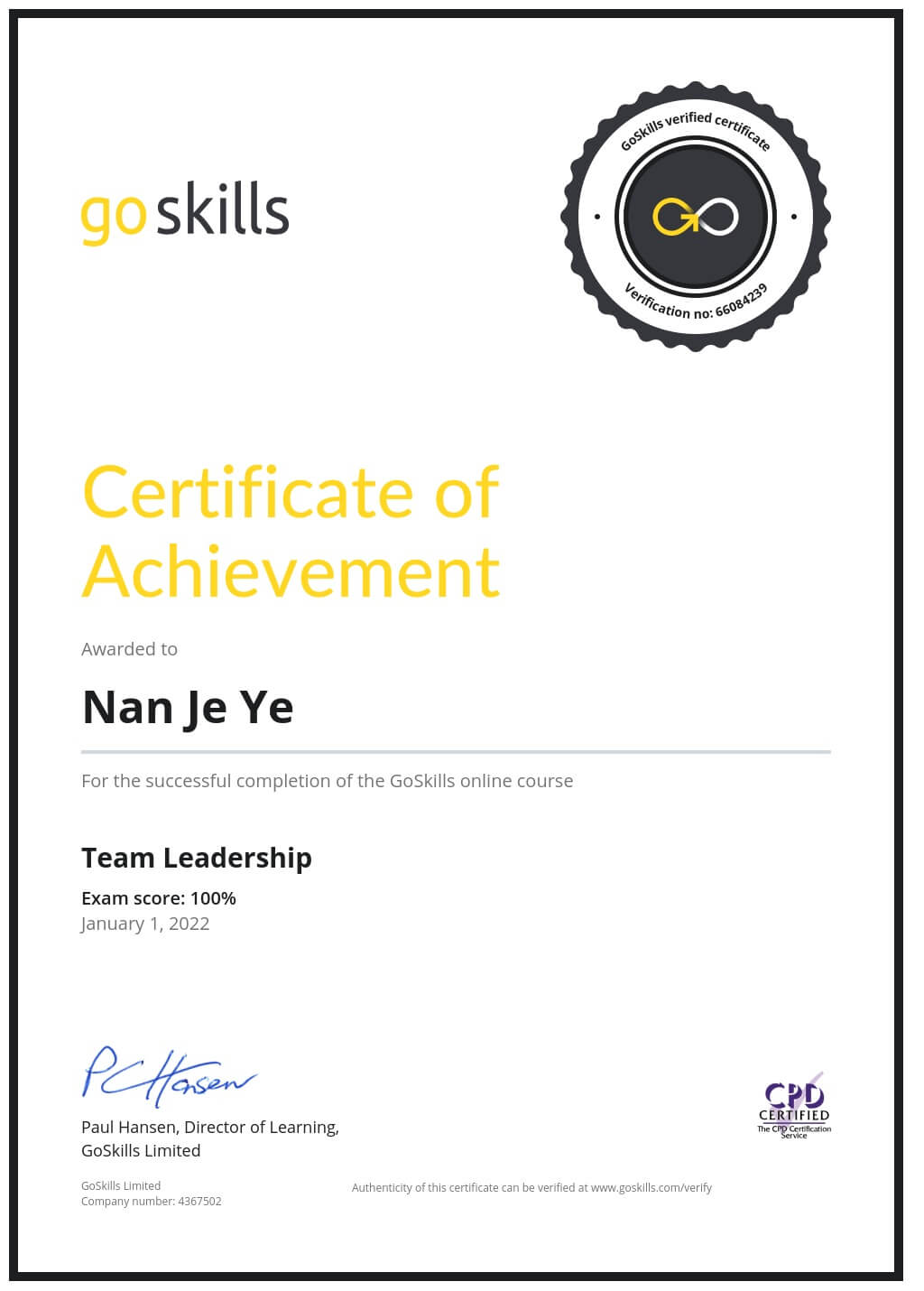 Certificate of Achievement