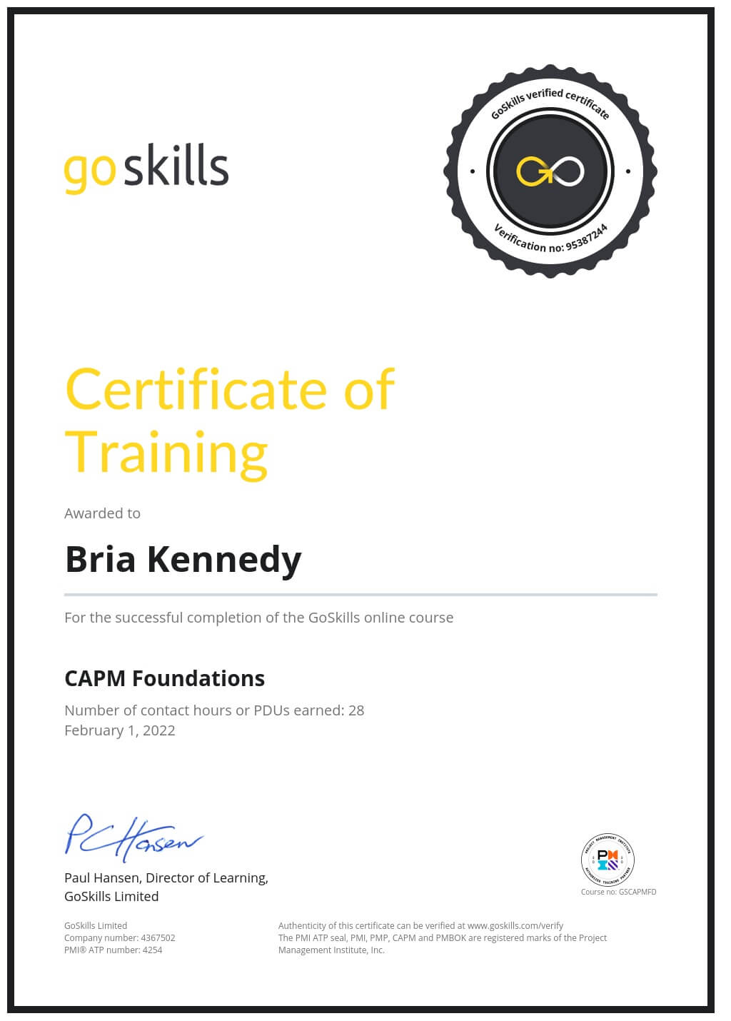 Certificate of Training